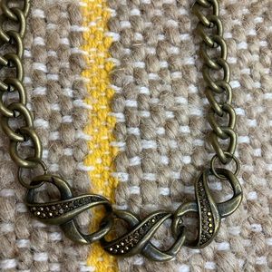 INFINITY Marcasite Bronze Large Chain Necklace 18” BOHO Vintage Grunge